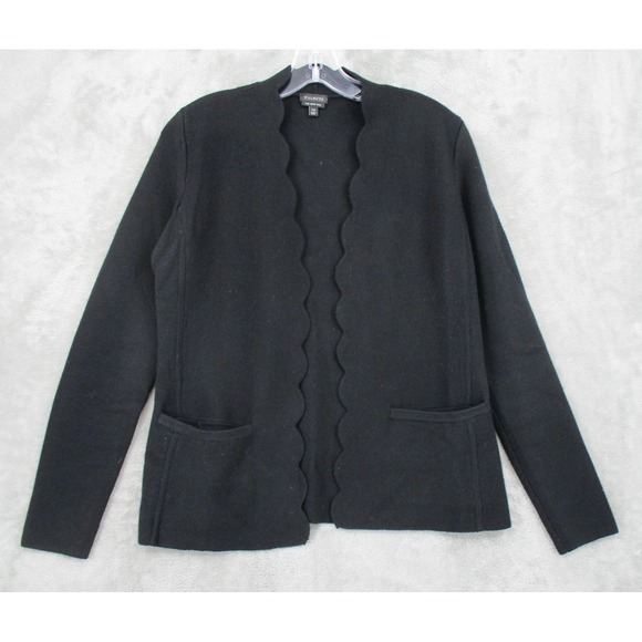 Talbots Sweaters - Talbots Sweater XS Merino Wool Scallop Open Front Cardigan Pockets Cozy Black